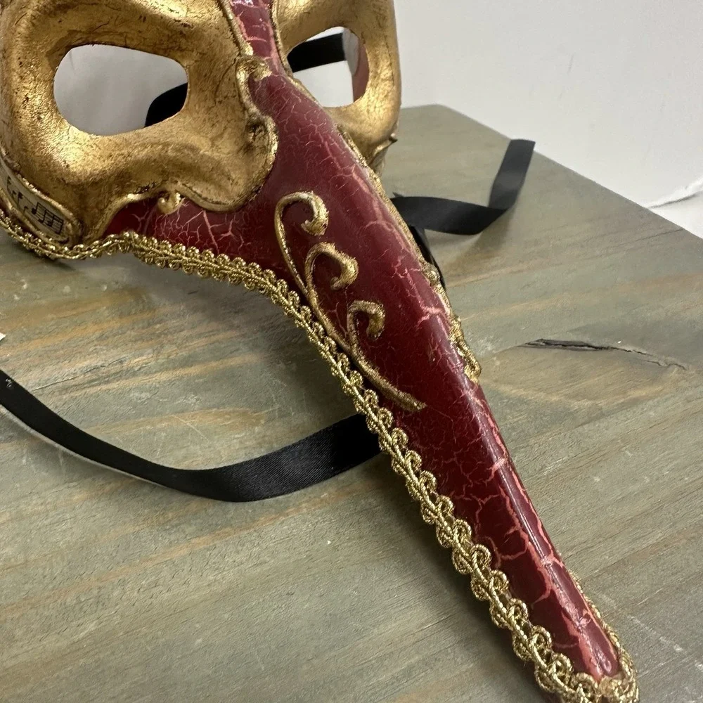 Red Gold Venetian Mardi Gras Nose Mask MASQUERADE CARNIVAL PARTY Music Notes
